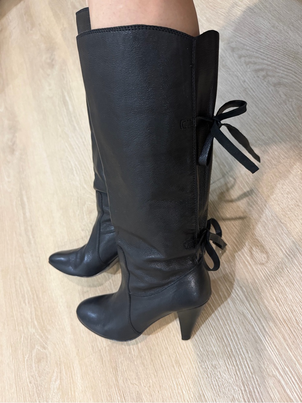 Sacha Too Black Leather Tall Boots Womens 8M Lace Up Tie Back High Heel